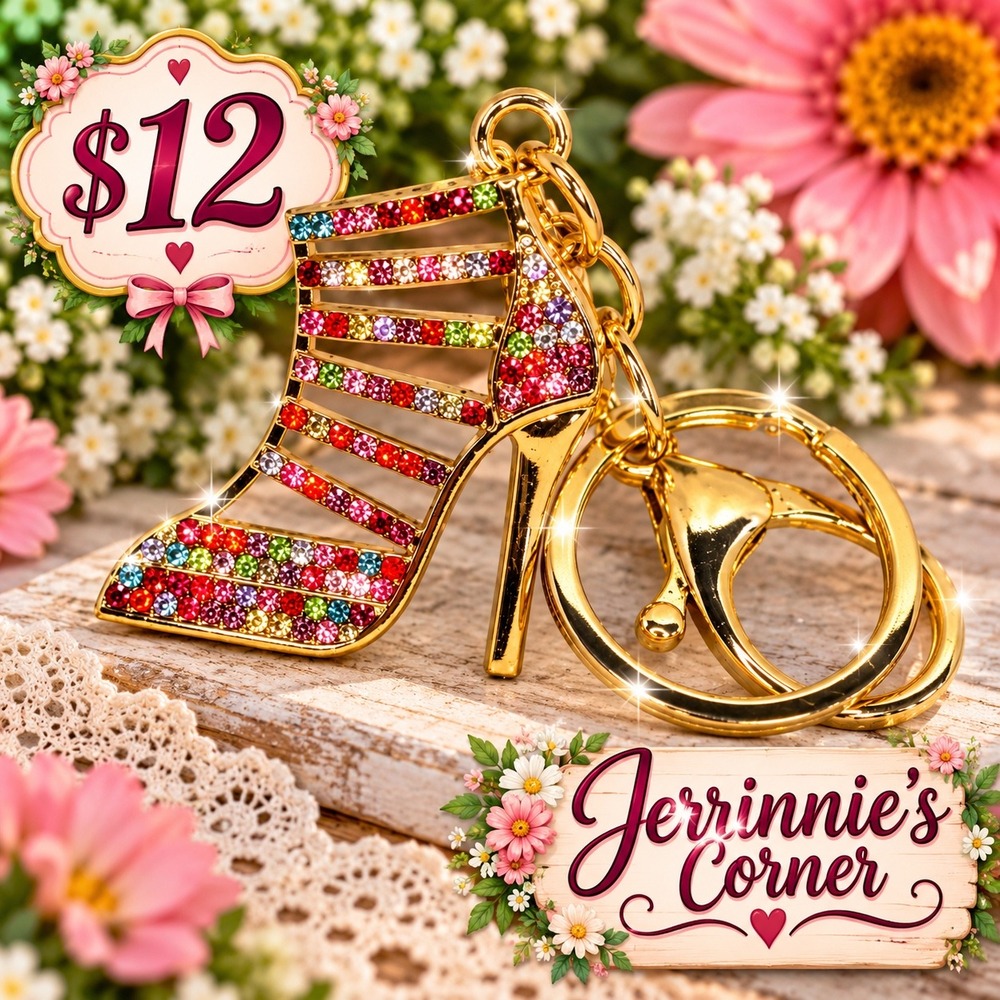 Gold Rhinestone High Heel Stiletto Keychain Multi Color Crystal Bag Charm
